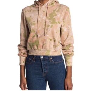 AFRM Tie Dye Long Sleeve Cropped Hoodie-Sweatshirt Blush Olive SIze M
